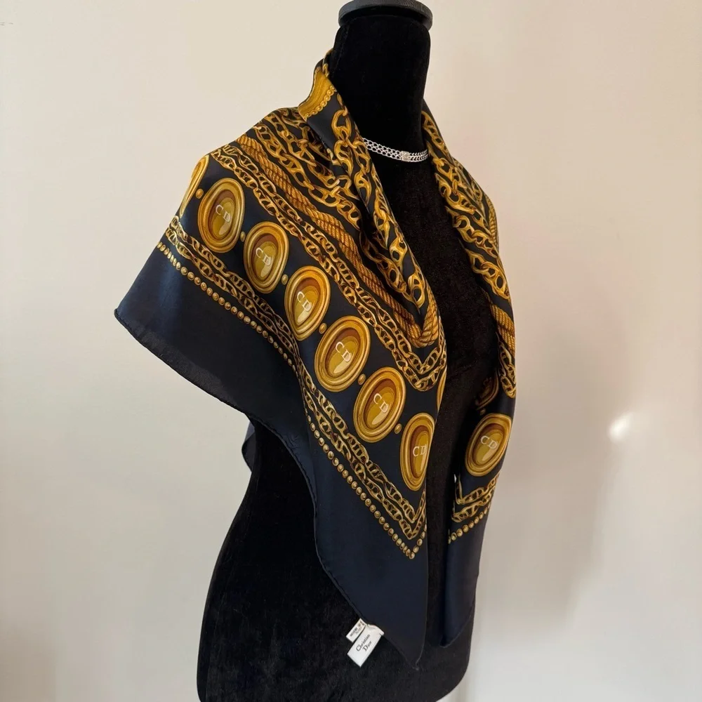 Authentic Christian Dior Charcoal and Mustard Scarf